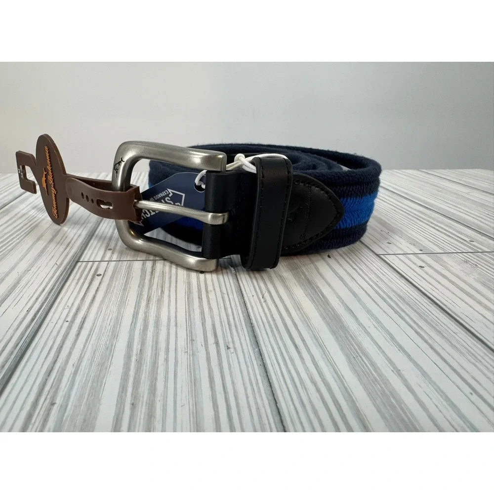 Tommy Bahama Men's‎ Med (34-36) Navy Blue Stretch Cord Belt Leather Trim Fishing - Picture 4 of 7